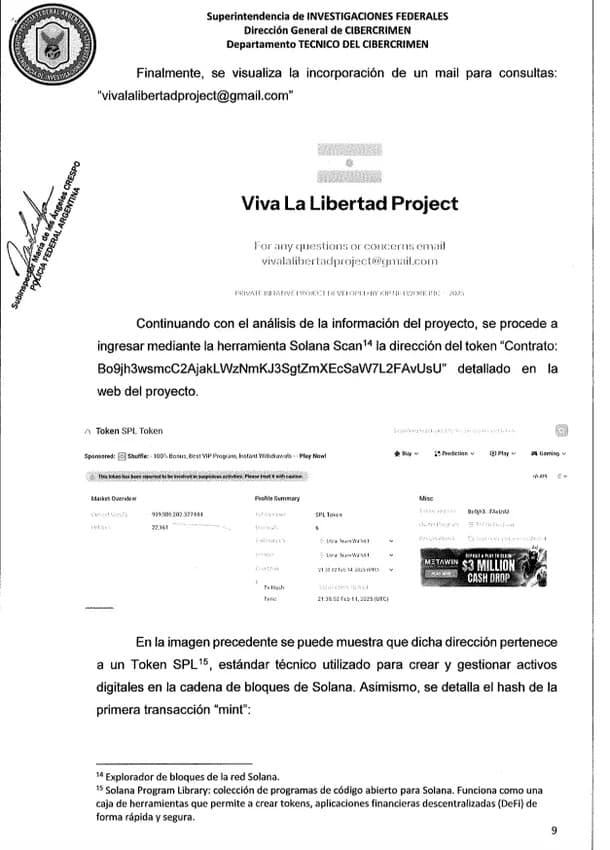 La PFA detectó que el token estuvo inicialmente controlado por una sola dirección en el caso LIBRA
