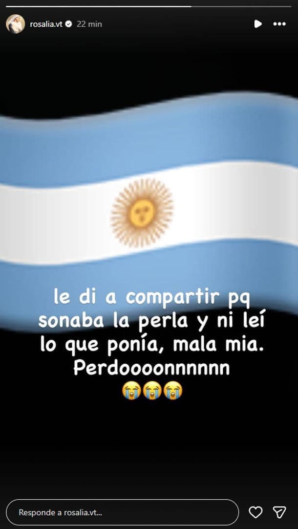 Rosalía a sus fans argentinos tras burlarse de la Selección: "Mala mía, perdón"